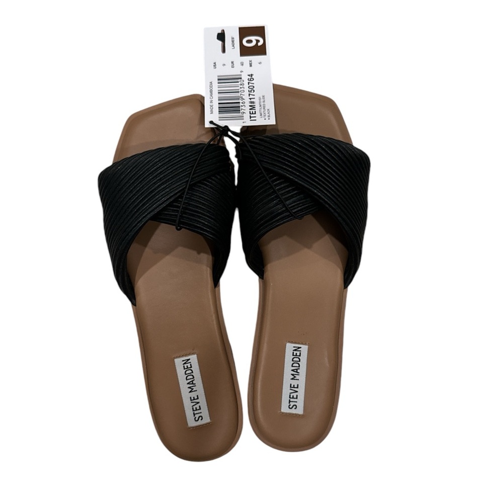 Steve Madden Black Crisscross Slide Sandals